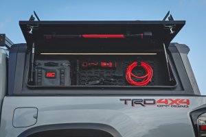 Toyota Tacoma Bed Cap Molle Panel Side Storage Bin - Driver Side - Rough Country - Molle Panel + Integrated LED, Powder-Coated - '16-'23